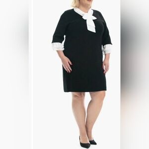 Nina Leonard Monochrome Dress with Ruffle Detail